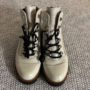 Indigo Cream Combat Boots with Black Laces